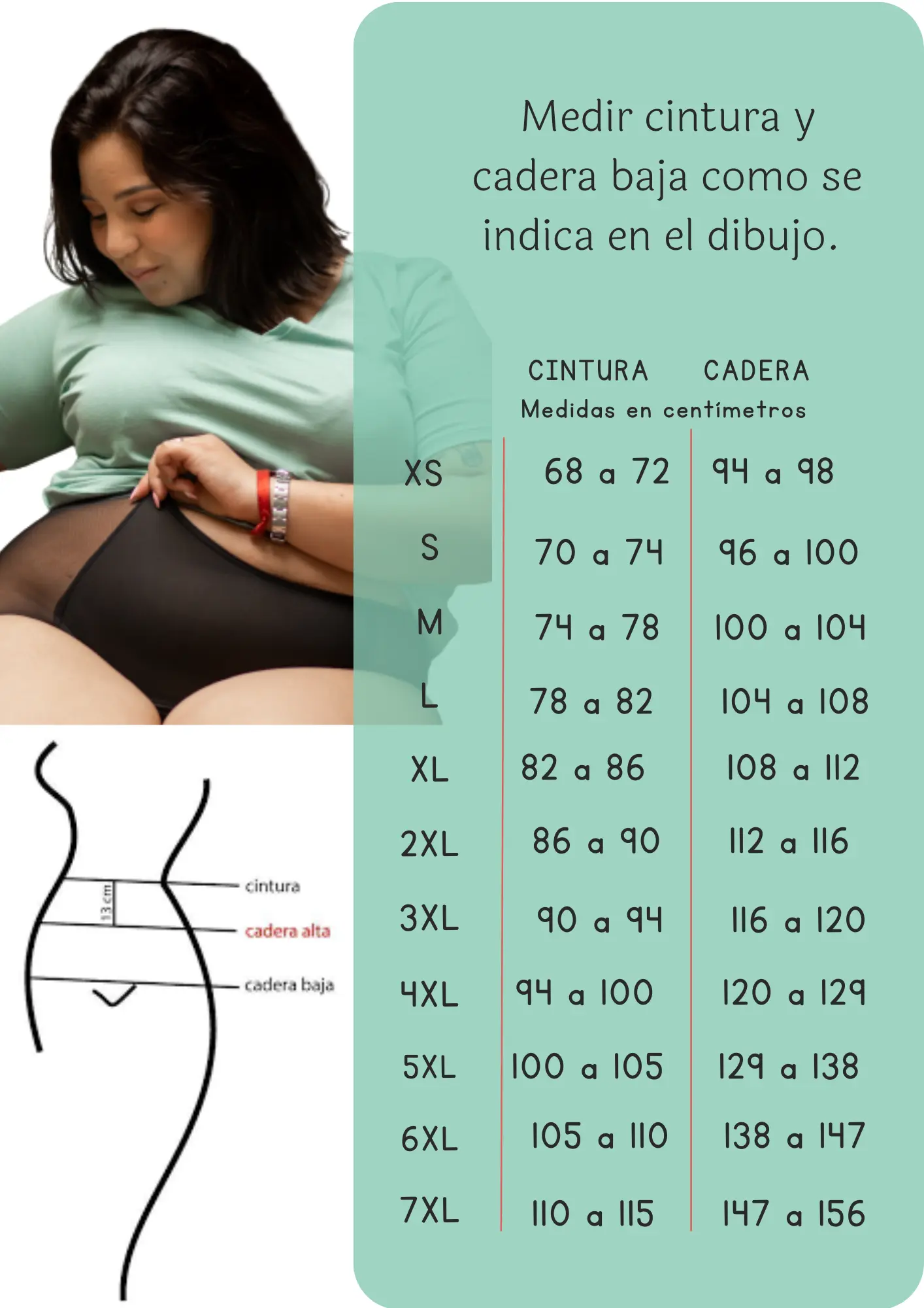 tabla de talles bombacha absorbente clásicas