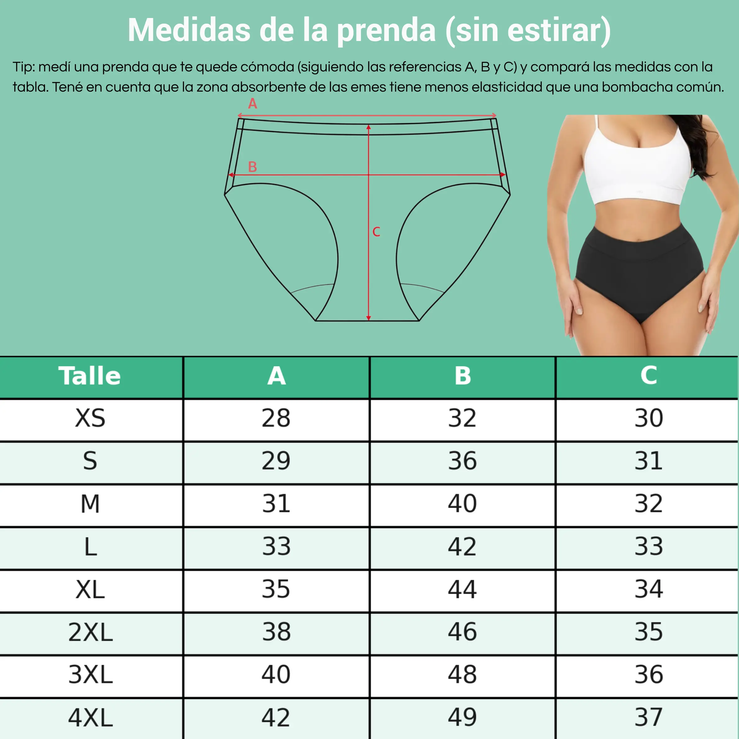 medidas del bikini tiro alto absorbente