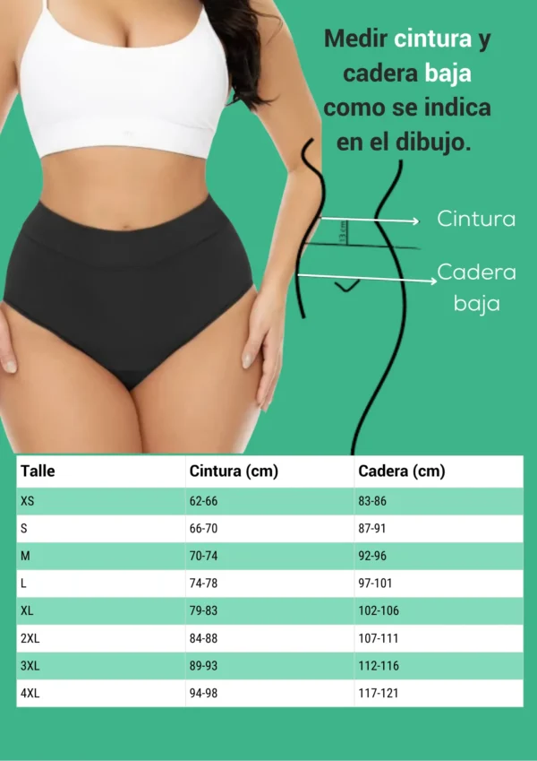 guía de talles bikini absorbente tiro alto
