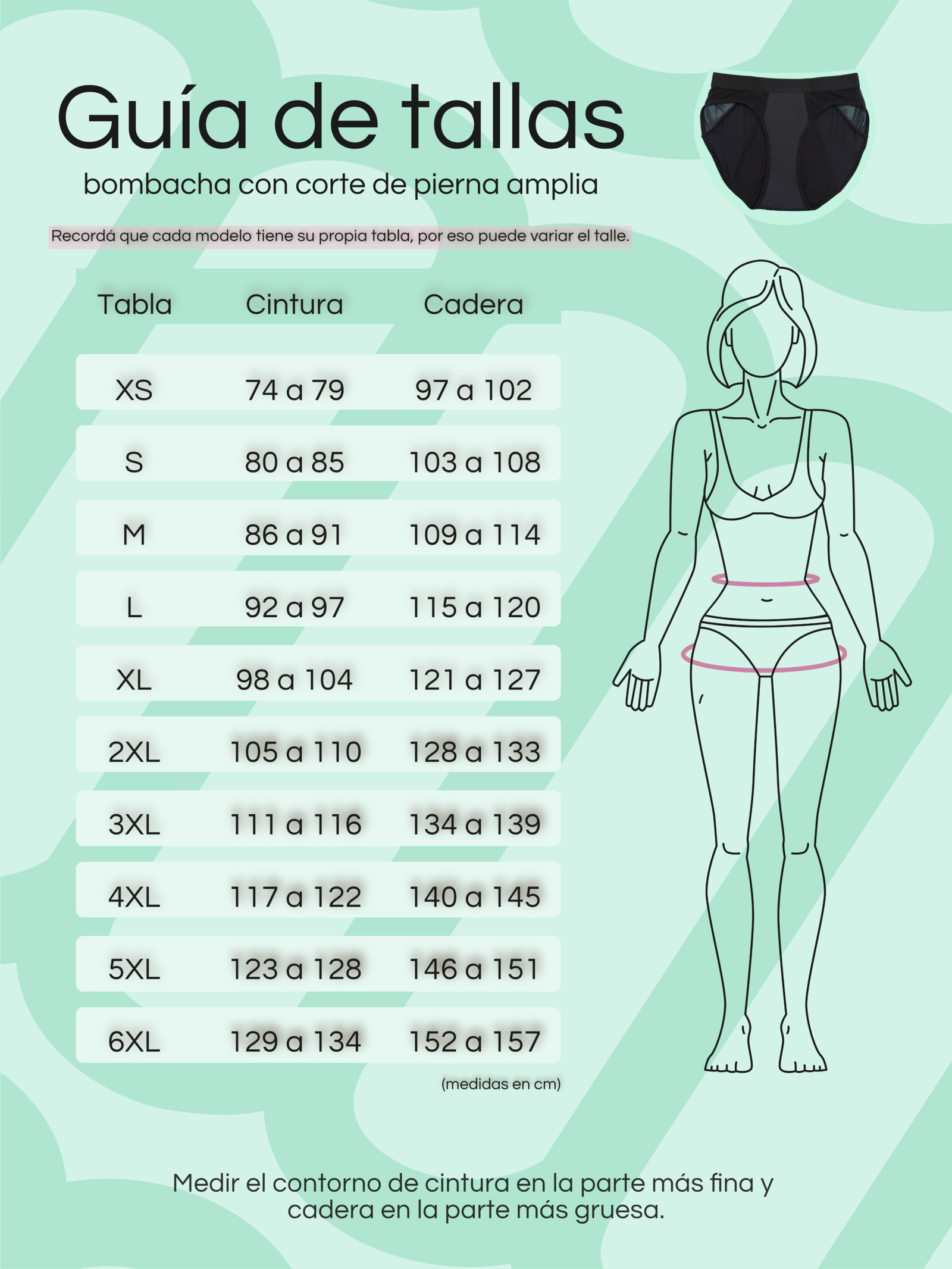 tabla de medidas bombacha menstrua conrte amplio