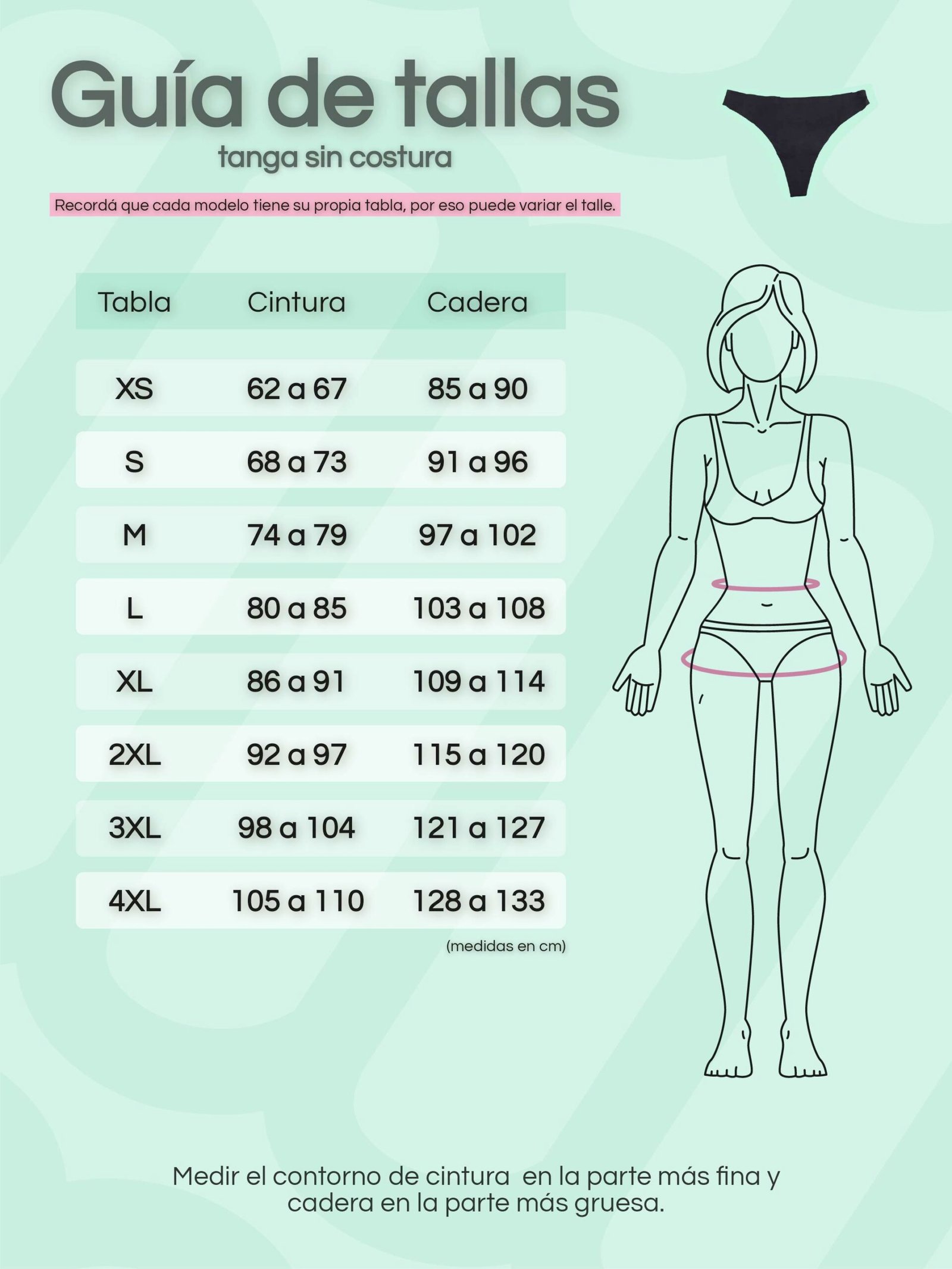 tabla de talles tanga sin costuras