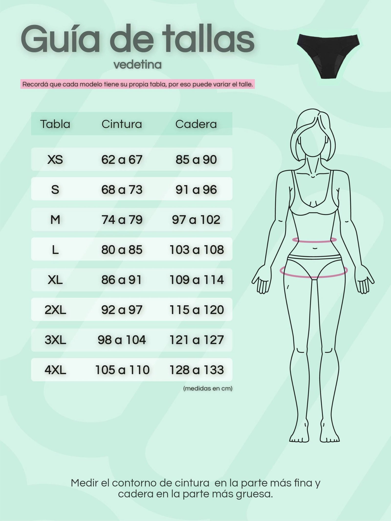 tabla de talles Vedetina sin costuras