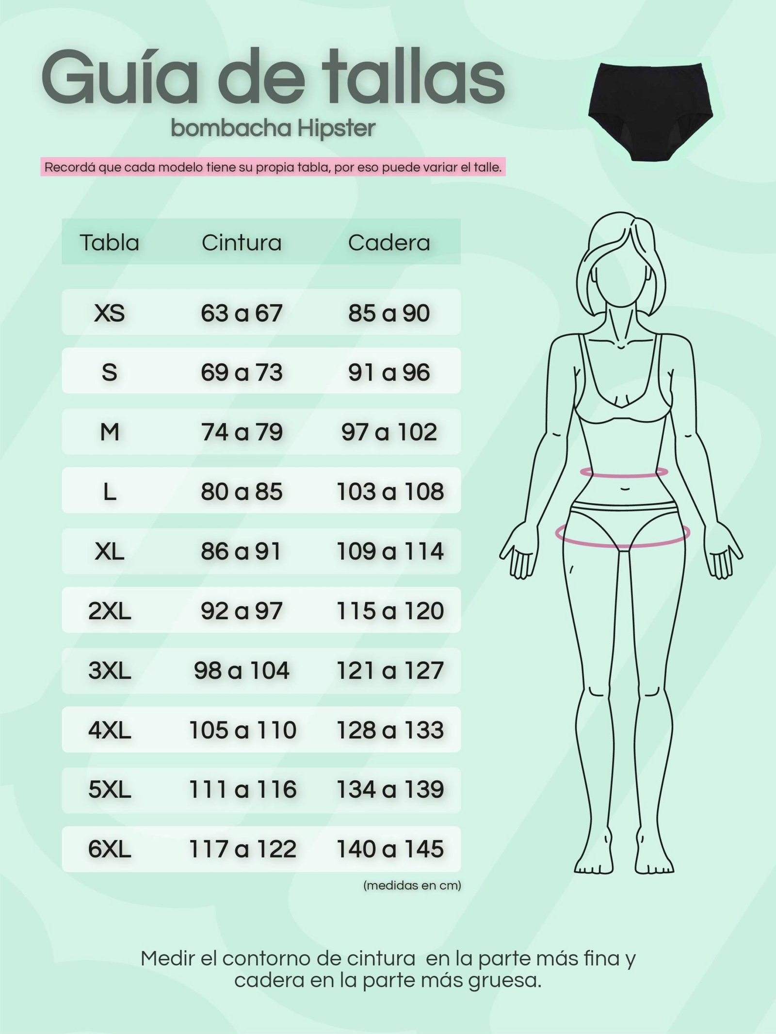 tabla de talles hipster absorbente