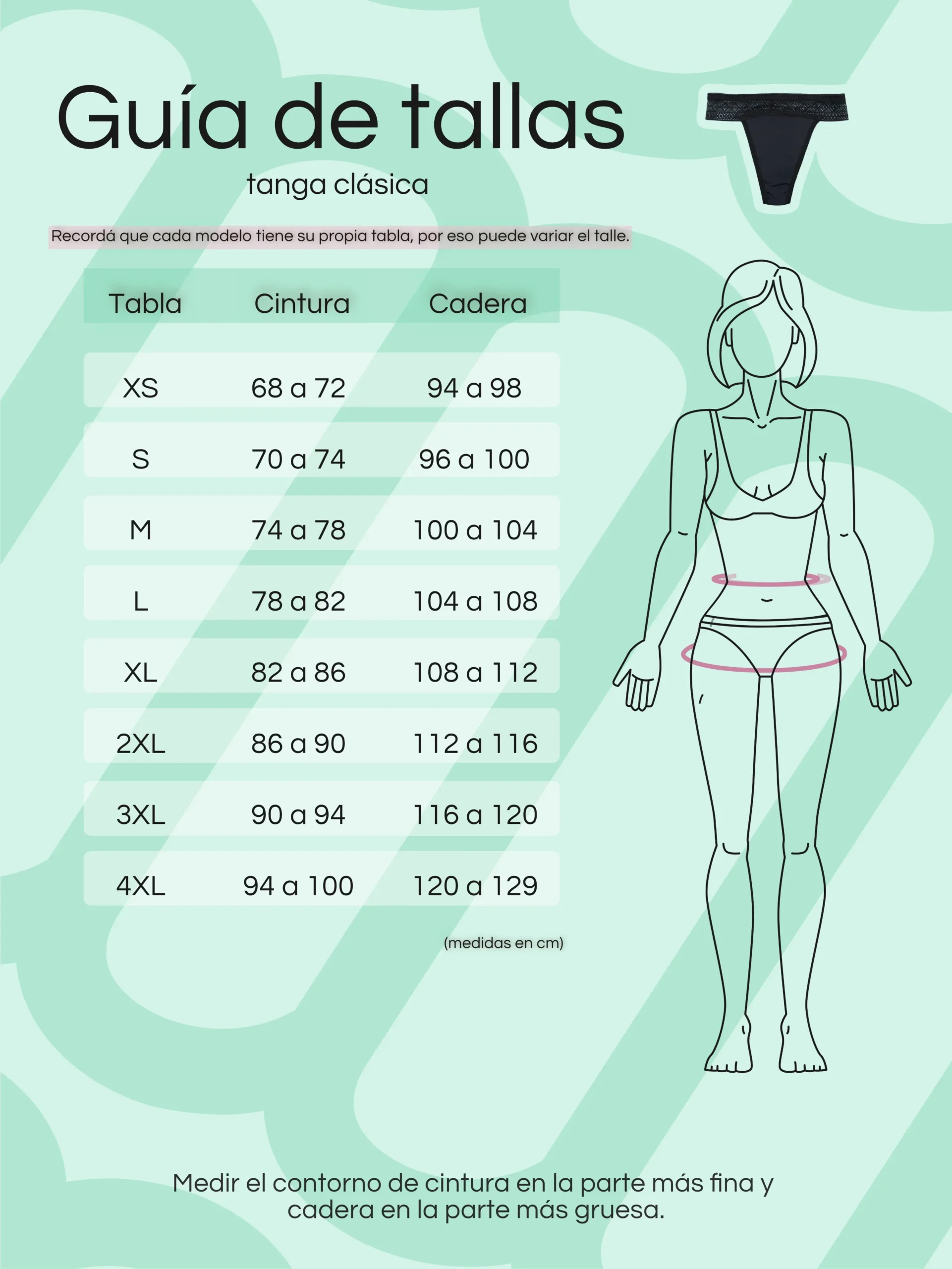 tabla de talles tanga clásica