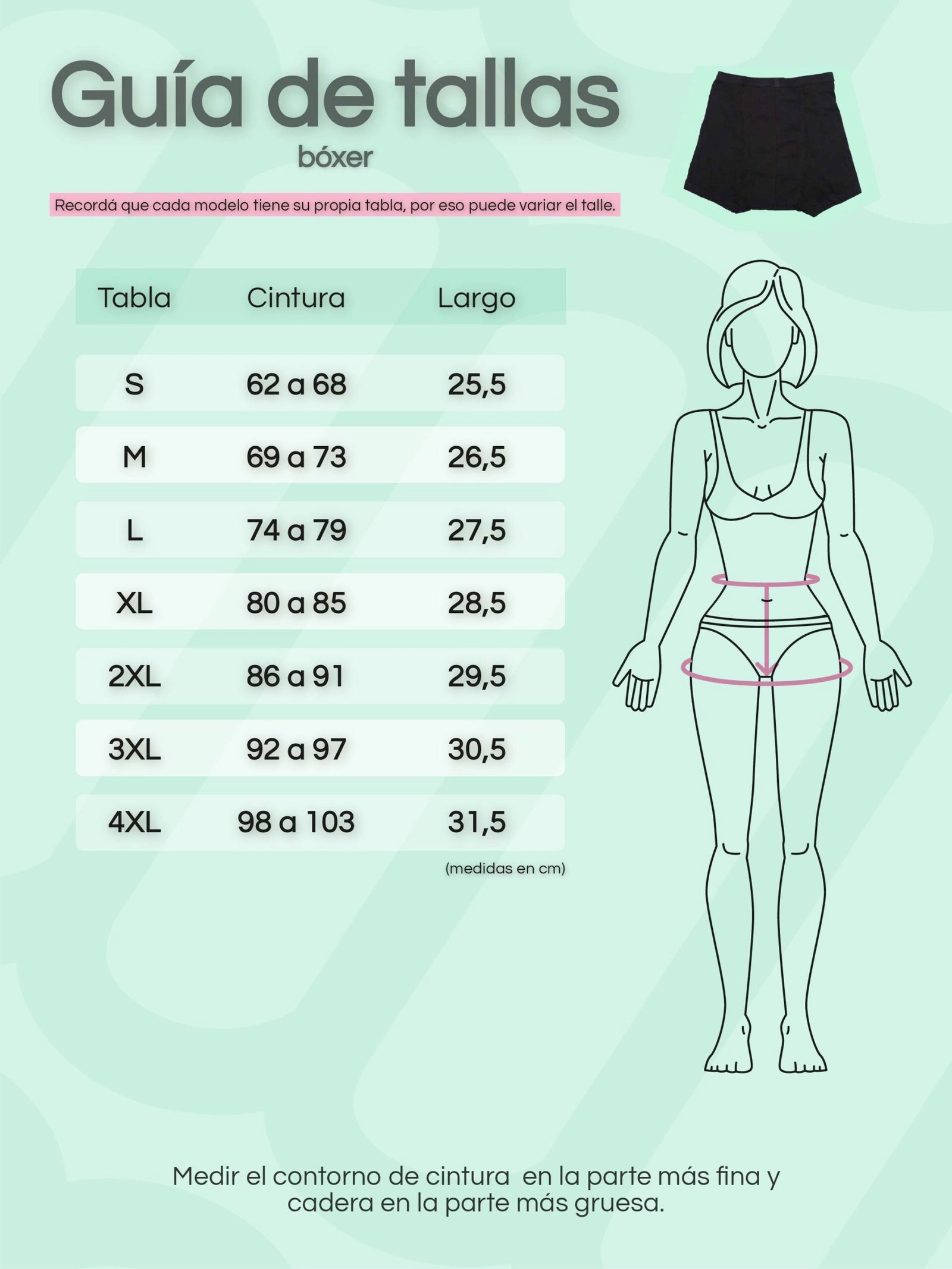 tabla de talles bóxer