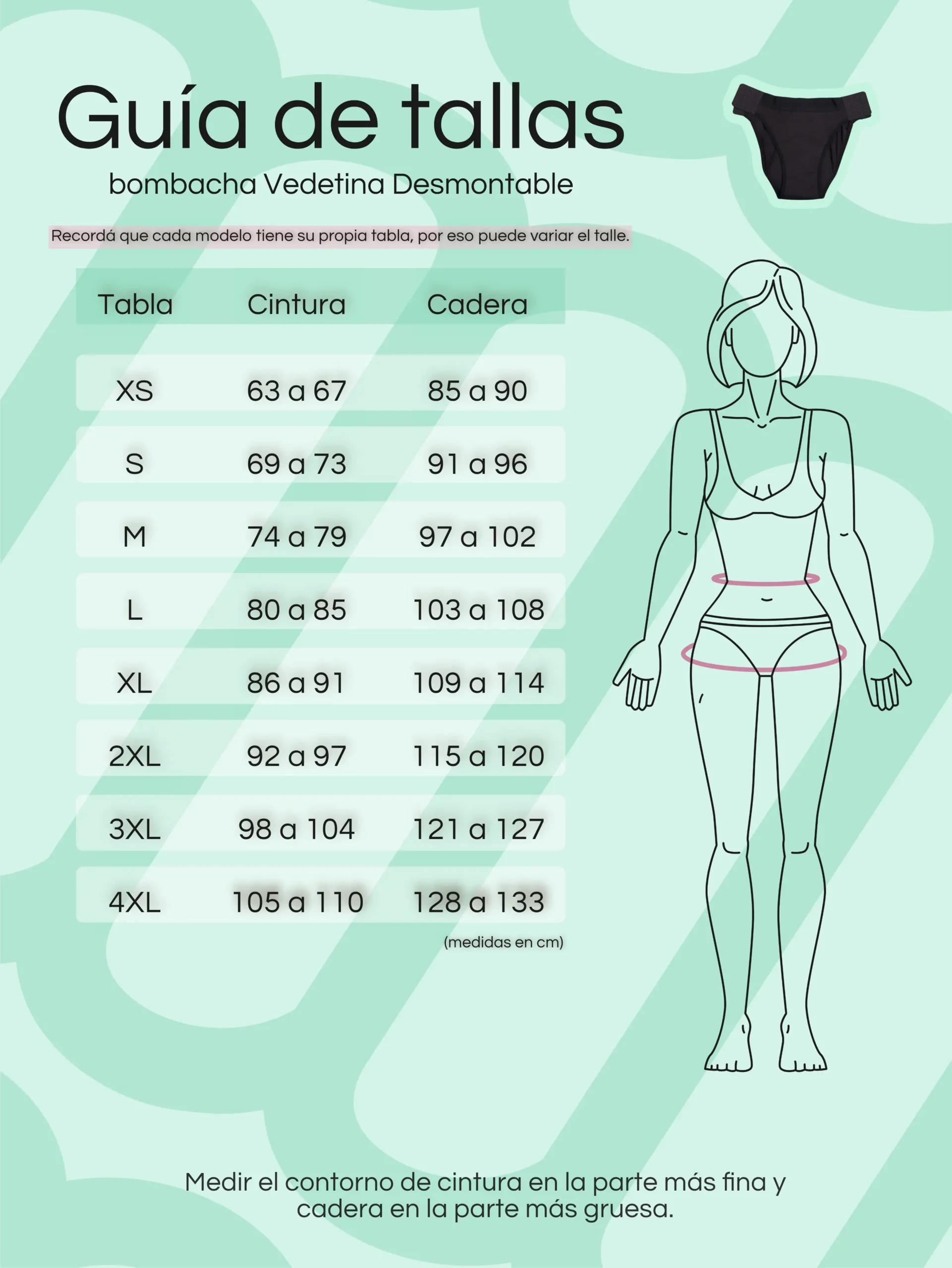 tabla de talles vedetina desmontable